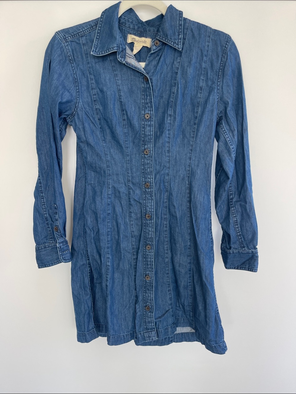 Madewell Seamed Denim Mini Dress Long Sleeve Button Front Dark Wash Size 0